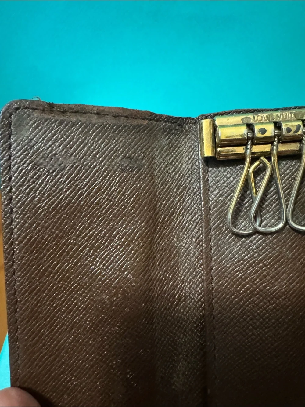 Louis Vuitton Brown Damier Ebene Card & 4 Key Holder with Brass Snap